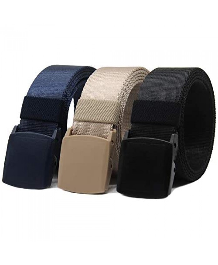 Mens Nylon Tactical Hiking Belt Adjustable Breathable Military Canvas Belts With Plastic Buckle 3 Pack By ADDY GRADE
