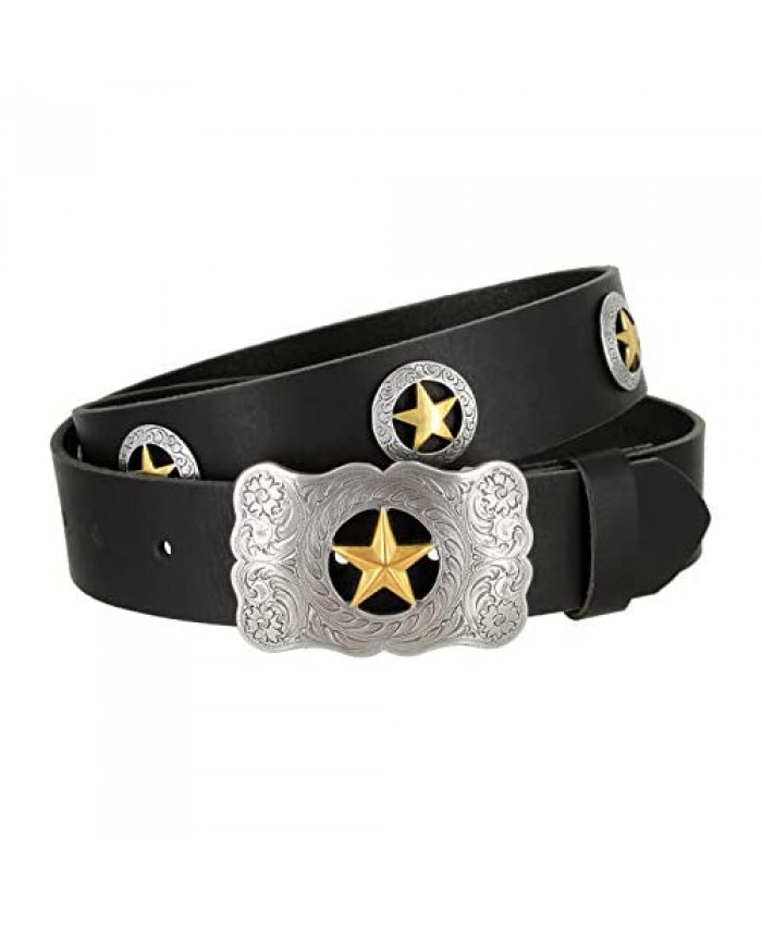 Mens Texas Ranger Star Genuine Leather Western Cowboy Belt with Matching Conchos