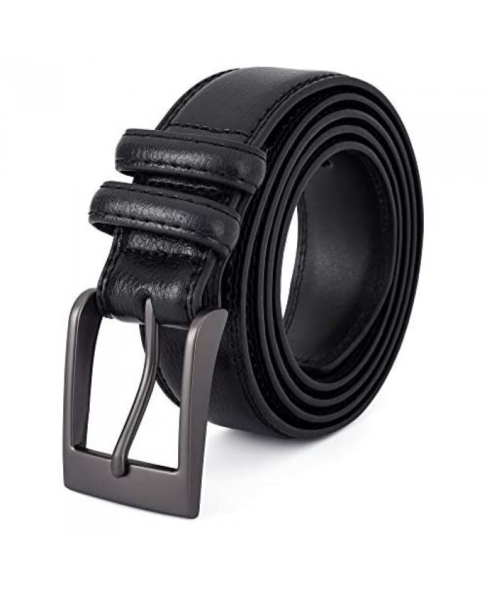 Premium Classic Leather Dress Belt | Double Stitched Loops Thick Tall Belts | Basic Belt Dark Satin Solid Belt Prong Buckle