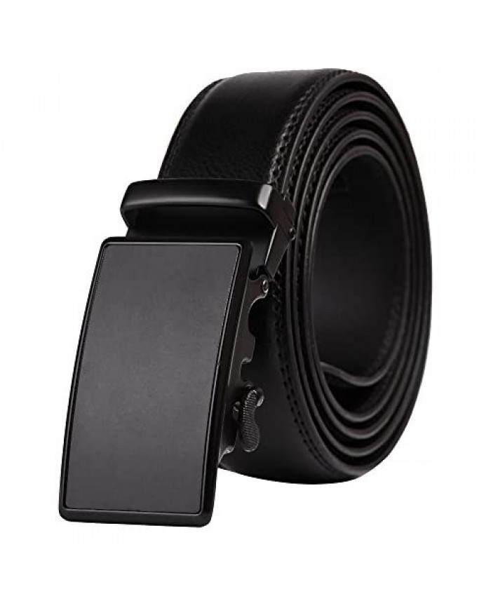 QBSM Men's Leather Slide Ratchet Dress Belt with Automatic Buckle with Gift Box