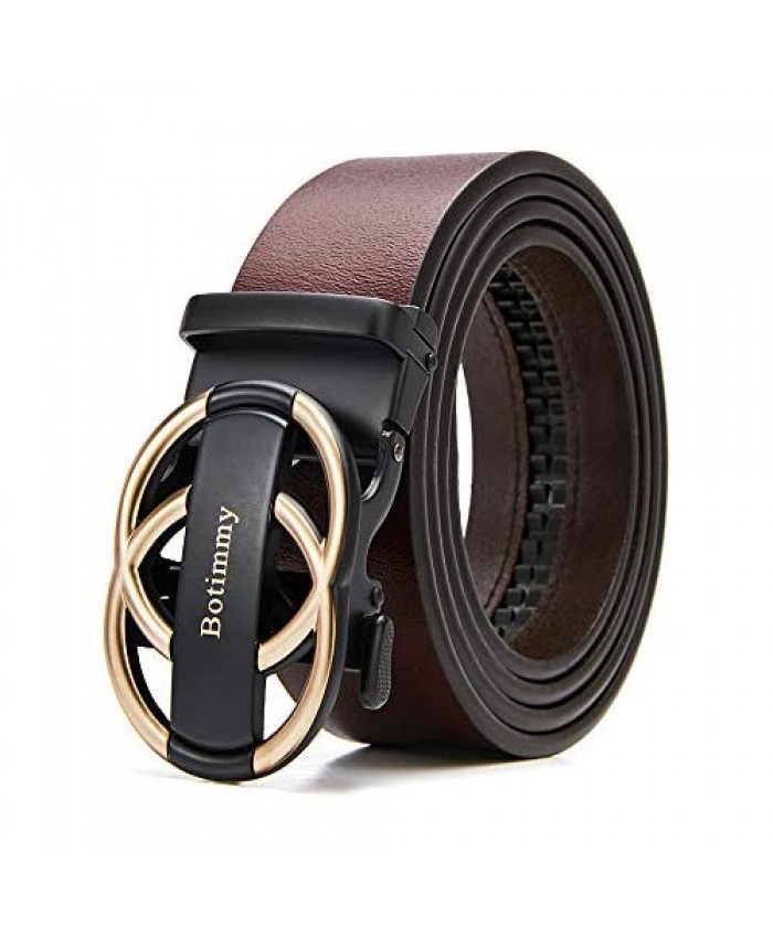 Sliding Ratchet Belt Genuine Leather with Automatic Buckle Adjustable Click Belts for Men