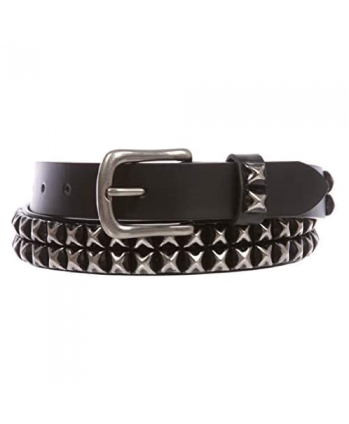 Snap On Two Row Punk Rock Star Distressed Black Studded Leather Belt