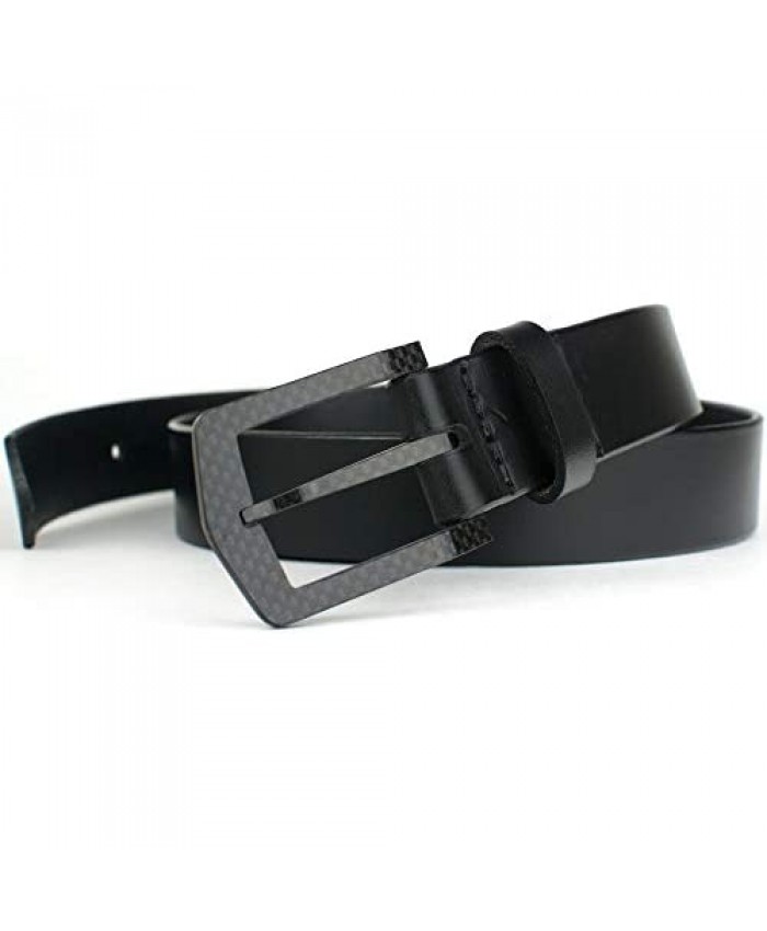 Stealth Black Belt - Full Grain Leather USA Made TSA Friendly Non Metal Certified Nickel Free Buckle