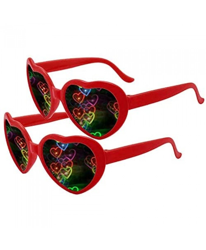 2 Pack Heart Effect Diffraction Glasses - See Hearts! - Unisex Adults Raves Music Festivals Glasses Special Effect EDM Festival Light Changing Eyewear