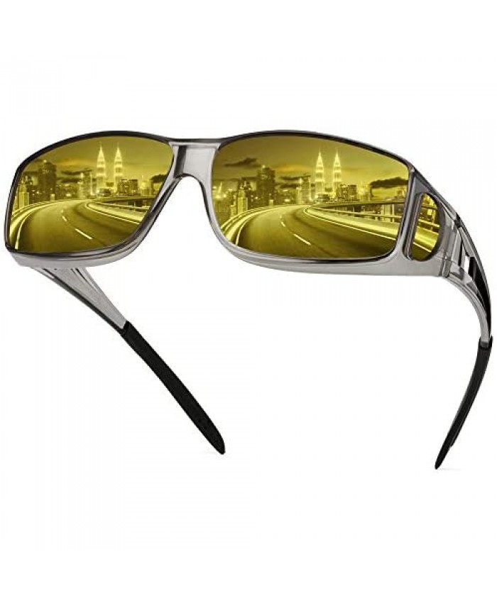 Night Driving Glasses Fit Over Glasses HD Polarized Anti Glare Wrap Around Night Vision Glasses for Men & Women