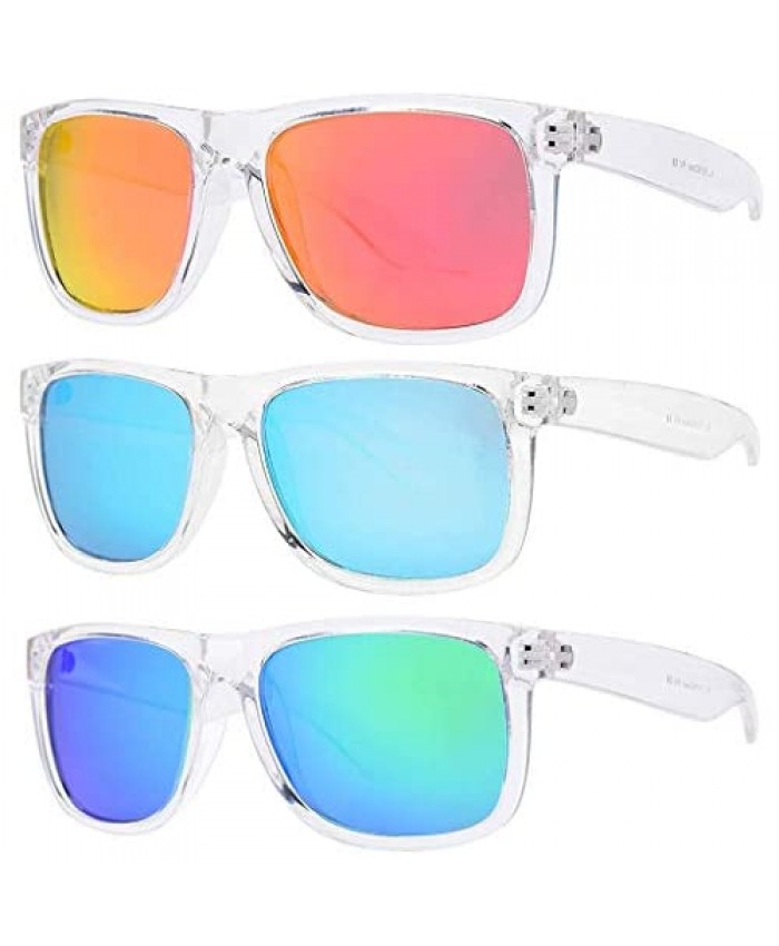 PZ - Clear Frame Polarized Square Sunglasses Women Men - UV Protection Color Mirror Lens- Retro Sports Beach