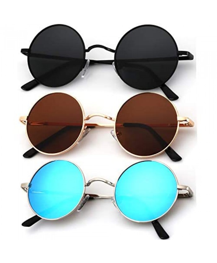 Round Polarized Sunglasses for Men Women Small Retro Metal John Lennon Style