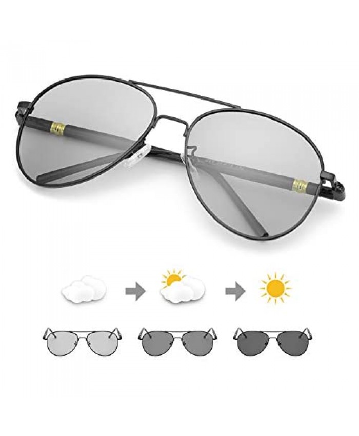 TJUTR Photochromic Pilot Sunglasses for Men with Polarized Lens for Driving - UV400 Protection Reduce Glare