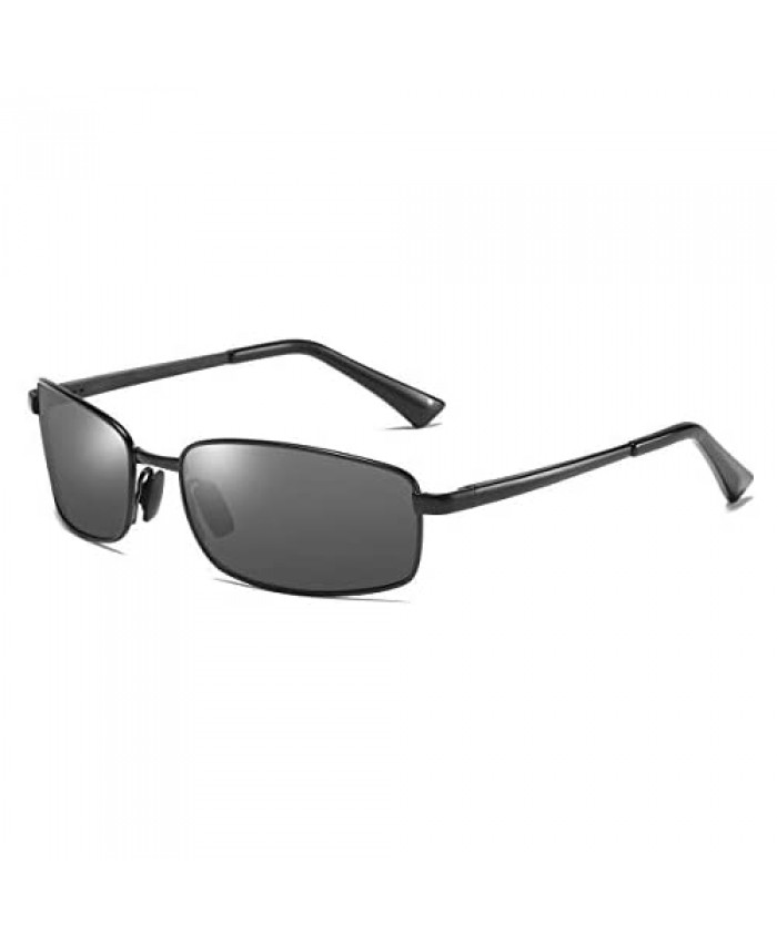 Wrap Polarized Sunglasses Rectangular Metal Frame Classic Style Large Size by ZHILE