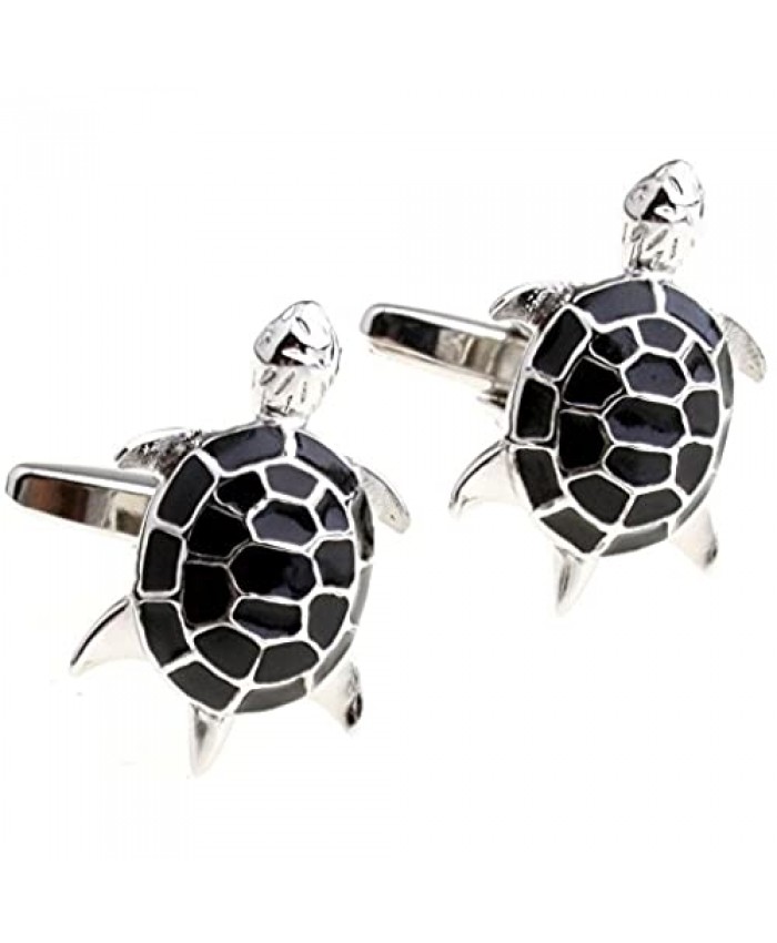 Covink Cute Black Turtle Figure Men's French Suit Sleeves Buttons Cufflinks for Wedding Party