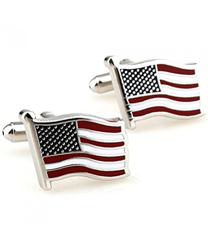 Covink Flying American National Flag Men's Office Cufflinks Cuff Buttons Silver One Pair