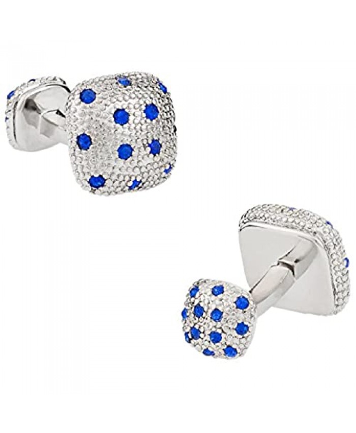 Cuff-Daddy Double Sided Blue Crystal Pave Silver Cufflinks with Presentation Box