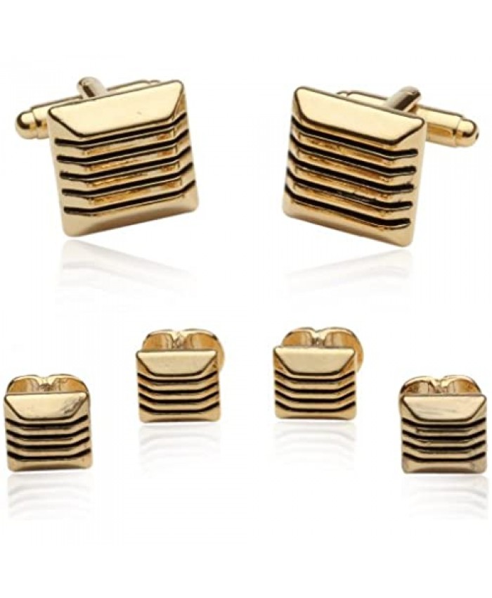 Cuff-Daddy Slotted Gold Men's Cufflinks Studs Formal Set with Presentation Box