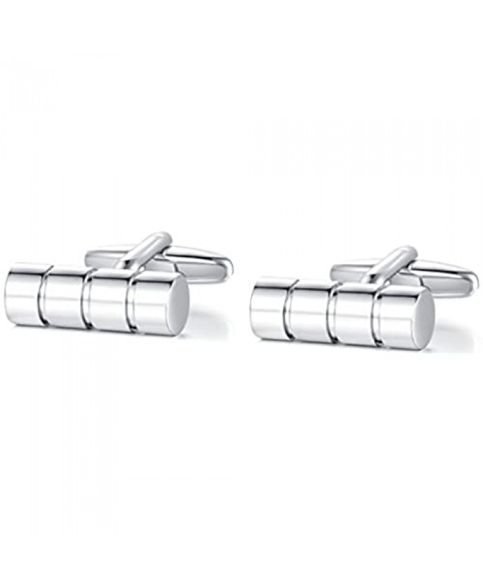 HONEY BEAR Cylinder Cufflinks for Mens Steel for Business Wedding Gift Silver