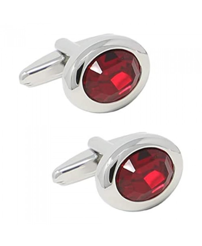 MENDEPOT Oval Burgundy Red Crystal Cuff links In Gifting Box Ruby Crystal Wedding Shirt Accessory Cufflinks