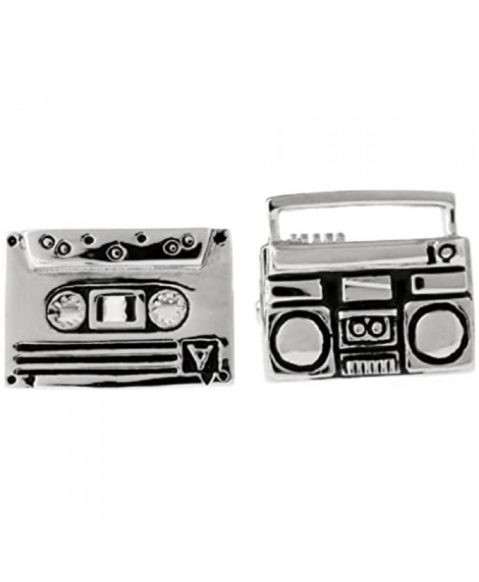 MRCUFF Boom Box and Cassette Tape DJ Pair Cufflinks in a Presentation Gift Box & Polishing Cloth