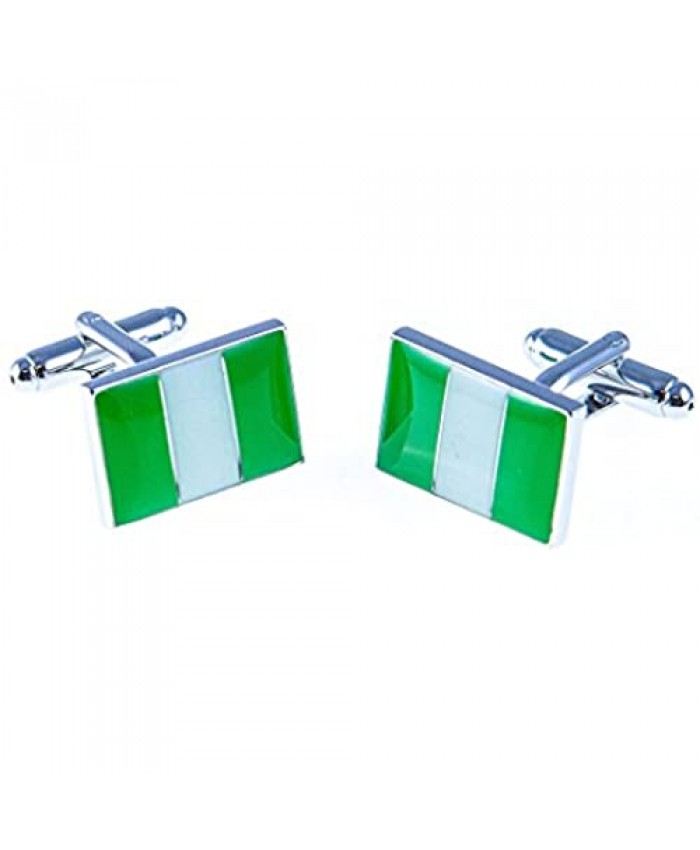 MRCUFF Nigeria Flag Pair Cufflinks in a Presentation Gift Box & Polishing Cloth