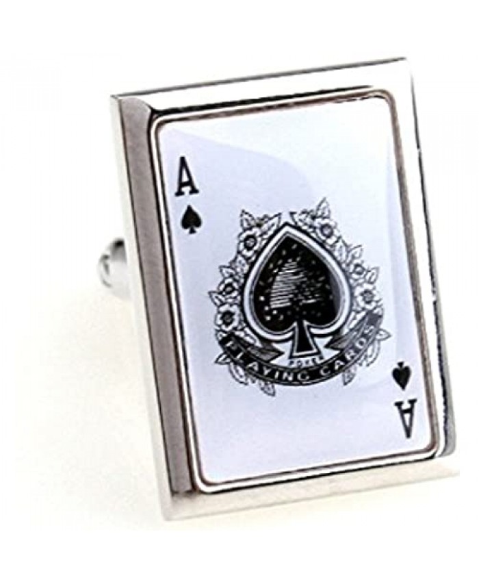 MRCUFF Presentation Gift Box Ace of Spades White Card Poker Gambling Casino Pair Cufflinks & Polishing Cloth