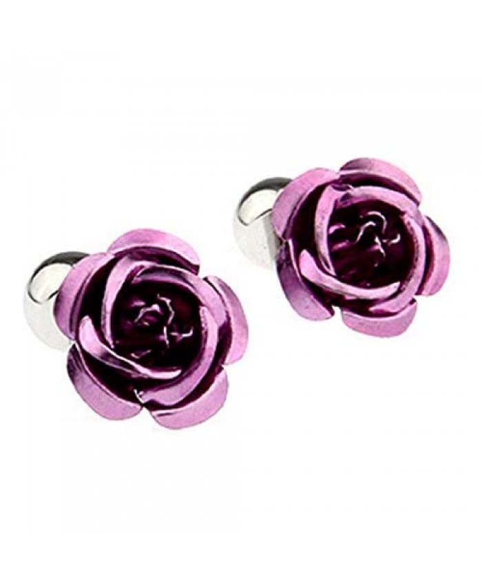 MRCUFF Rose Purple Flower Pair Cufflinks in a Presentation Gift Box & Polishing Cloth