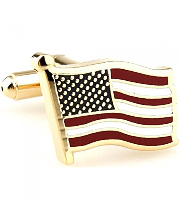MRCUFF USA American Flag Waving Pair Cufflinks in a Presentation Gift Box & Polishing Cloth…