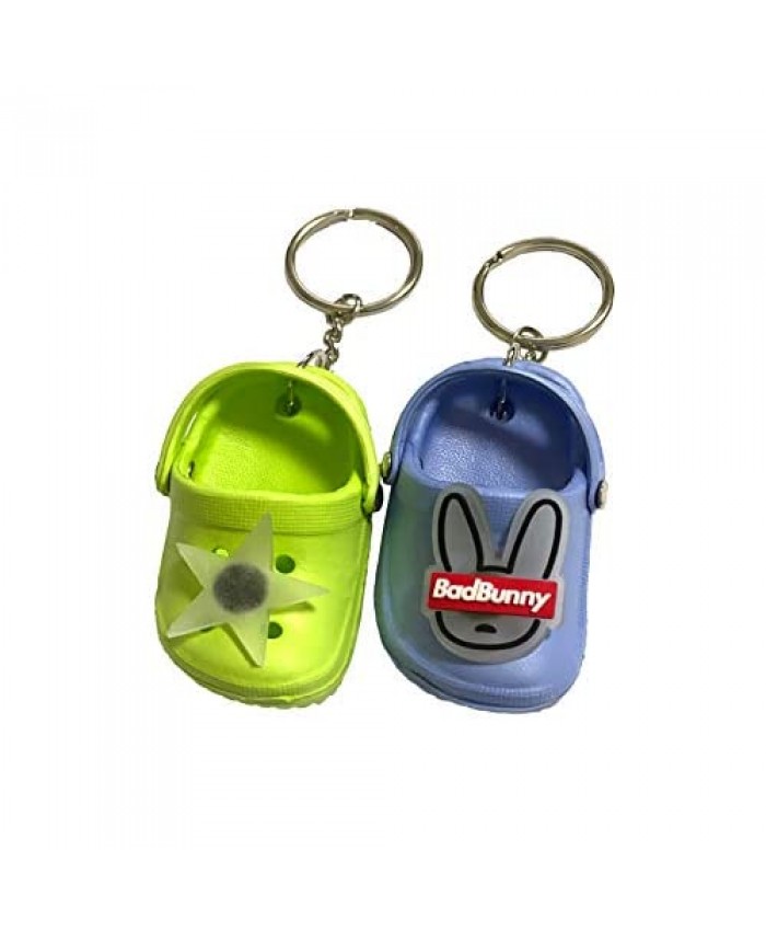 2PC Mini 3D Crocs Keychain Shoe for keys with bunnies glow in the dark croc shoe charms pins