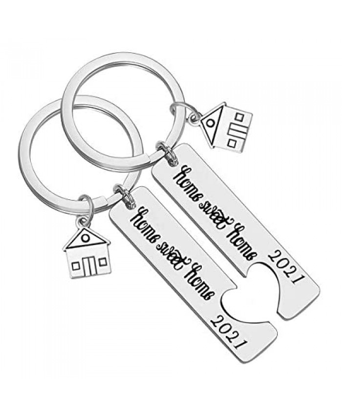 Baixian 2021 New Home Keychain Gifts Sweet Home Gift for Couple Housewarming Gift for New Homeowners New House Keychain Moving in Keychain New Home Key Chain for Family Friends Silver Small