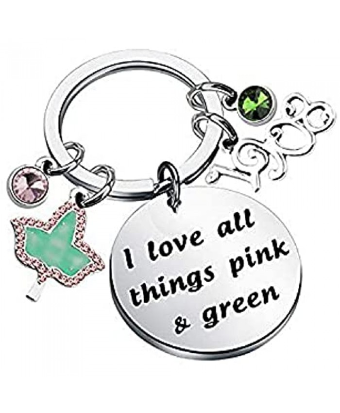 BAUNA Sorority Gift I Love All Things Pink and Green with Leaf Charm Keychain Jewelry for Women Girl Paraphernalia Graduation Gifts