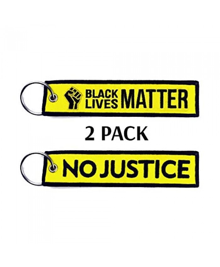 Black Lives Matter Keychain - 2 Pack Embroidered Keychain Tag with Key Ring and Carabiner BLM for Keys Cars Motorcycles Backpacks Luggage Gifts and more