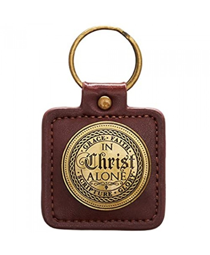 Brown Faux Leather Keychain | In Christ Alone/ 5 Solas – Ephesians 2:8 | Christian Gifts for Men
