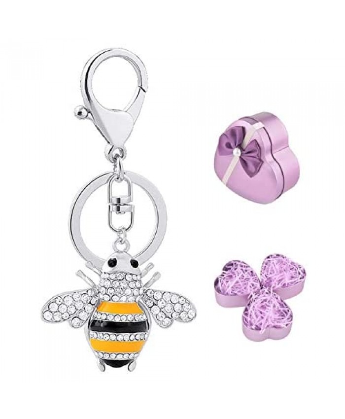 Cute Crystal Little Bee Charm Keychain Bumble Bee Gifts Bee Charm Bag Decoration Key Ring Jewelry Handbag Keychain