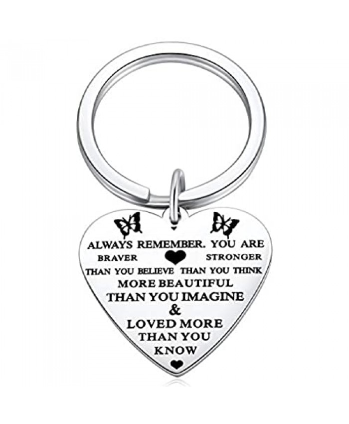 Hazado Always Remember You are Braver Than You Believe Butterfly Heart Keychain Inspirational Gifts