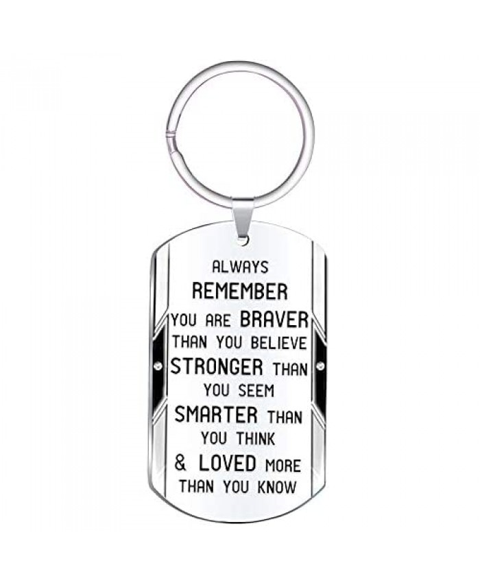 Inspirational Jewelry Keychain- Always Remember You are Braver Stronger Smarter- Gift for Men Women