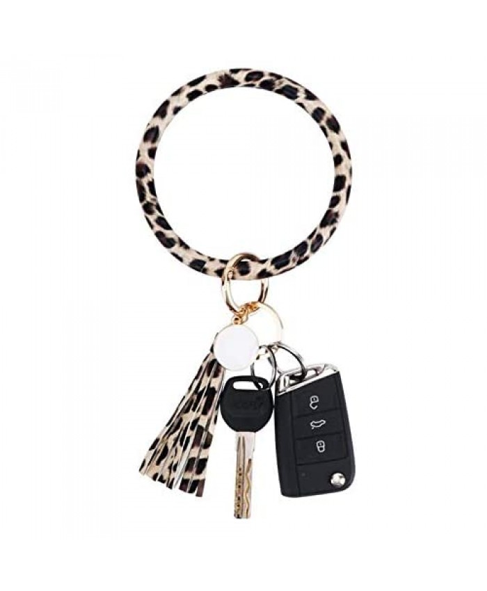 Large circle key ring leather tassel bracelet keychain