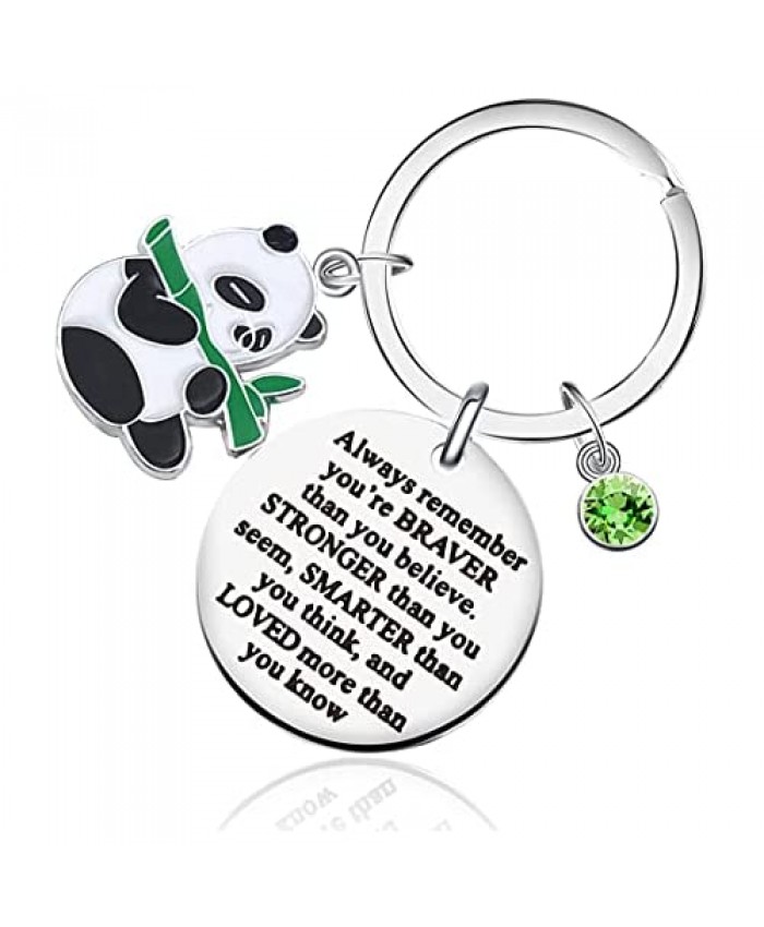 LINGXI Cute Panda Keychain Animal Panda Bear Jewelry Pandas Lover Gift- Always Remember You are Braver Stronger Smarter Than You Think Keychain for Women Girls（Small Bamboo）