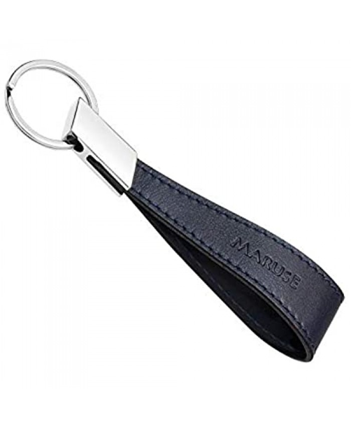 Maruse Italian Leather Keychain for Men and Women with Flat Profile Polished Metal Key Ring Handmade in Italy