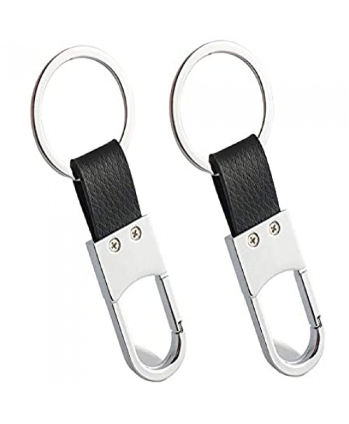 Men's waist metal keychain with detachable leather used for car home office mountaineering keychains. 2 pieces (black)