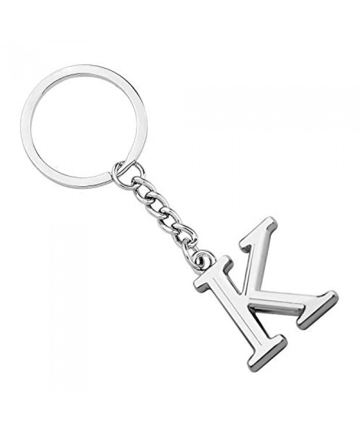 POTIY Silver Alphabet Initial Letter Keychain 26 Initial Letter A-Z Initial English Charm Key Ring