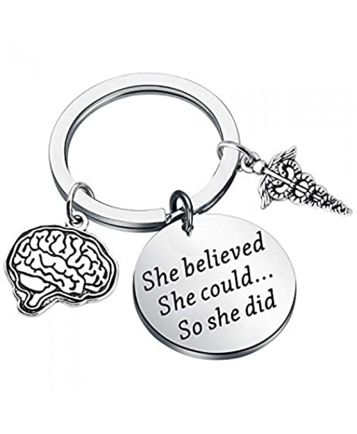 SEIRAA Neurologist Keychain Brain Surgeon Gift She Believed She Could So She Did Psychologist Key Ring Brain Cancer Warrior Gifts