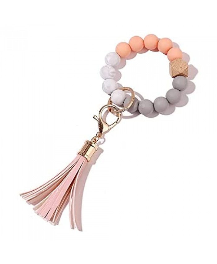 shuang qing Key Ring Bracelet Silicone Bead Wristlet Keychain for Women