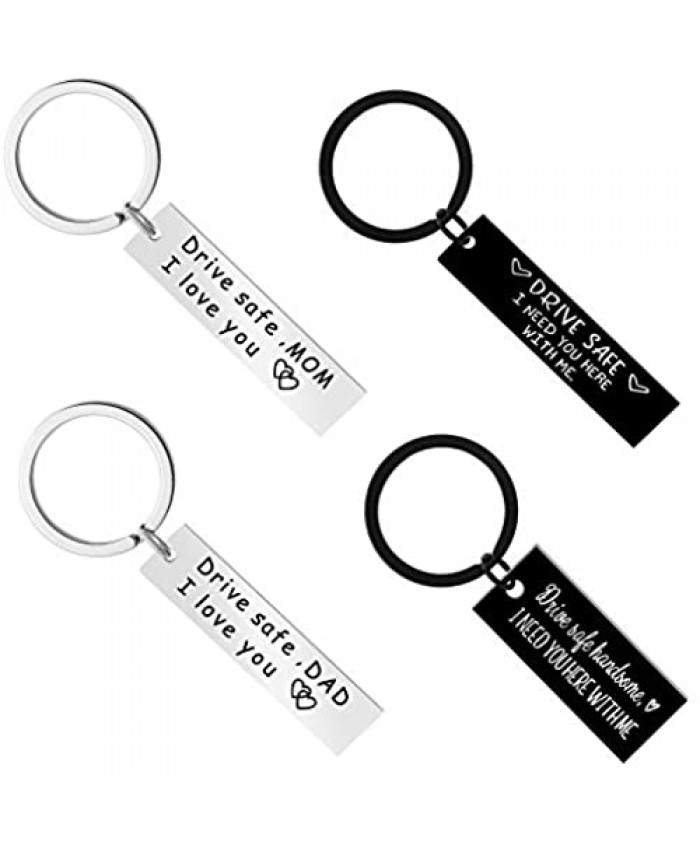 Sunssy 4 Pcs Drive Safe Keychain  I Need You Here with Me I Love You Dad/Mom Gifts for Women Men Husband