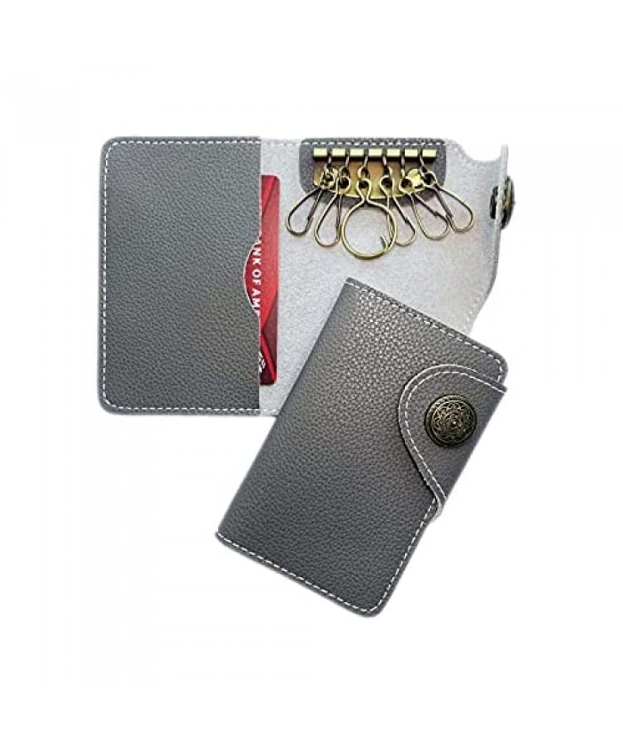 Unisex Cowhide Key Case - Leather Key Organizer for Car Key & House Keys. Internal Card Slot for Cards and Cash. Ginitymay