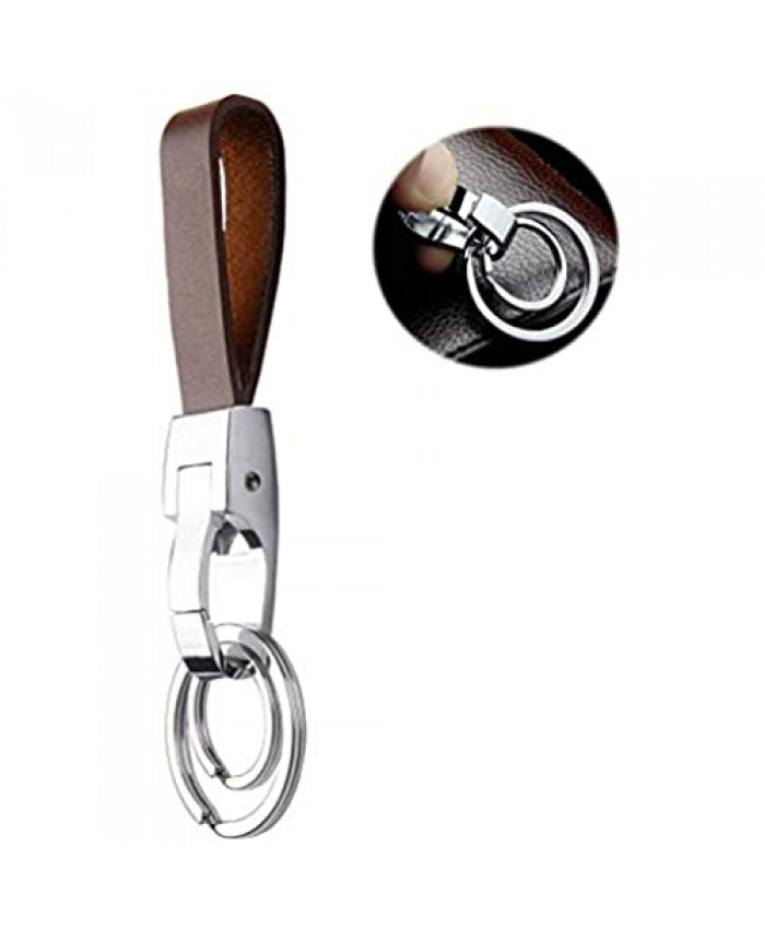 Valet Keychain Liangery Leather Belt Loop Car Key Keychain Holder Detachable Valet Key Chain Ring Clip with Double Keyrings for Men Women in Black & Brown (Brown Belt)