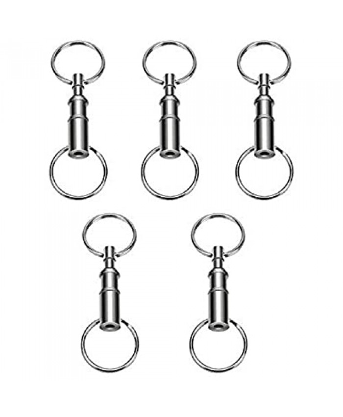 Vanki 5-Pack Heavy Duty Dual Key Ring Quick Release Detachable Pull-Apart Key 2 Split Rings Keychains Lock Holder Key Accessory.