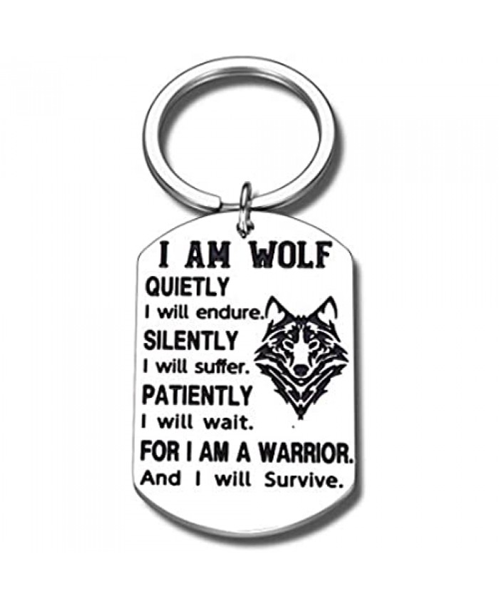 Wolf Keychain Inspirational Gifts for Men Women Wolf Lover Fans I Am Wolf Birthday Keyring Presents for Friend Teen Son Daughter Christmas Graduation