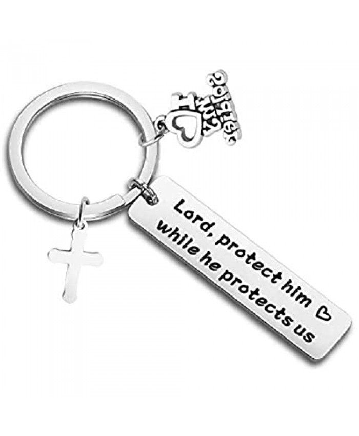 Zuo Bao Military Mom Wife Keychain Lord Protect Him While He Protects Us Gift for Soldier Military Wife/Mom