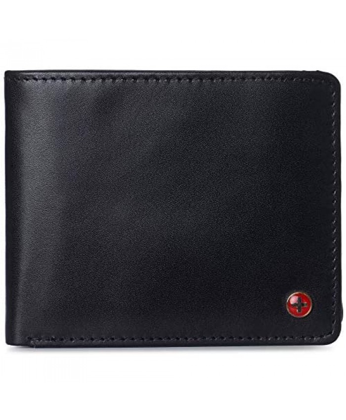 Alpine Swiss Mens RFID Protected Nolan Leather Wallet Center Flip Commuter Bifold Comes in Gift Box