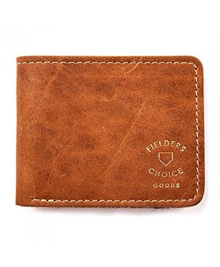 Fielders Choice Goods Brown Billfold Wallet Leather Bifold Men and Women - Handcrafted from Repurposed Baseball Gloves