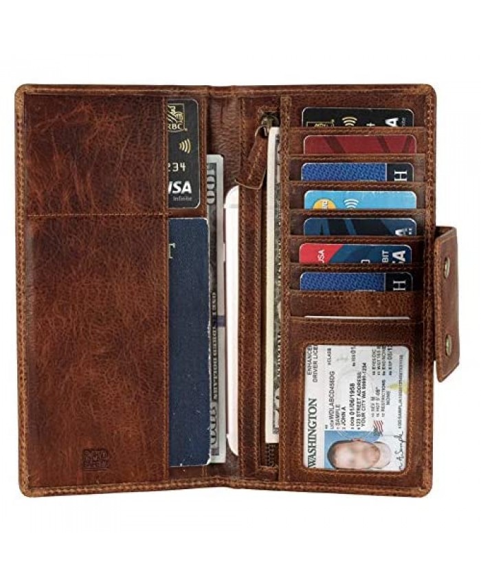 Genuine Leather RFID Blocking Long Wallet – Vintage Bifold for Men by Mou Meraki