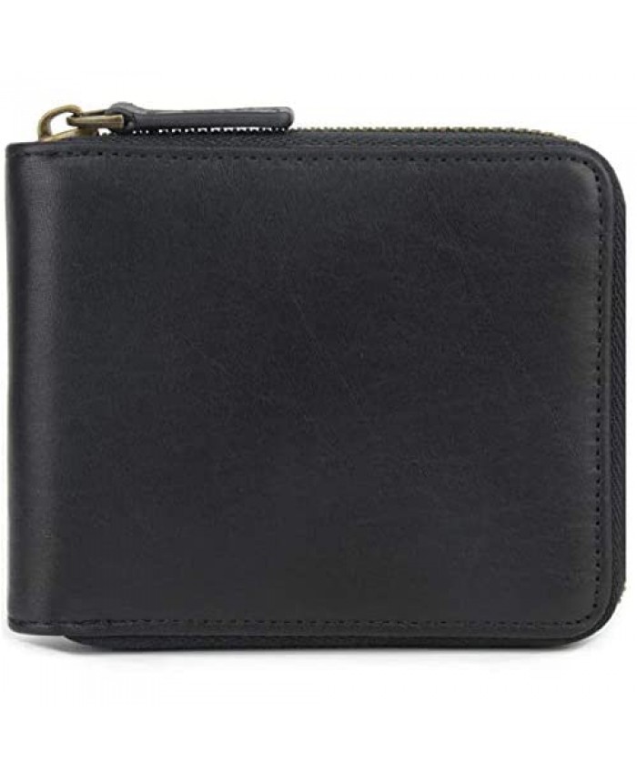 Genuine Leather Zipper Wallet With Coin Pocket RFID Blocking Zip Around Front Pocket Bifold Wallet Gift for Men