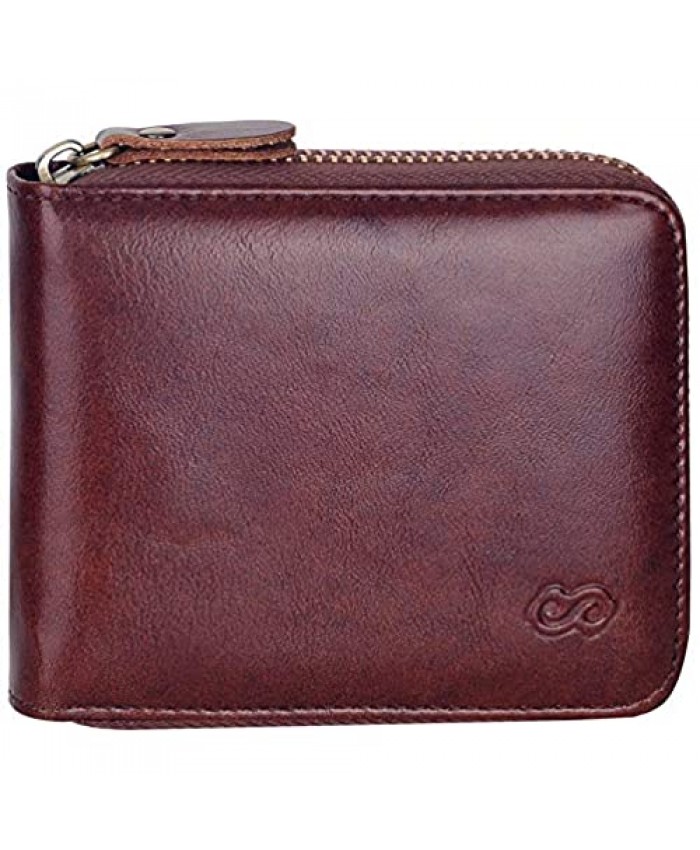Men's Leather Zipper Wallet RFID Blocking Zip Around Wallet Bifold Multi Card Holder Purse dark brown1